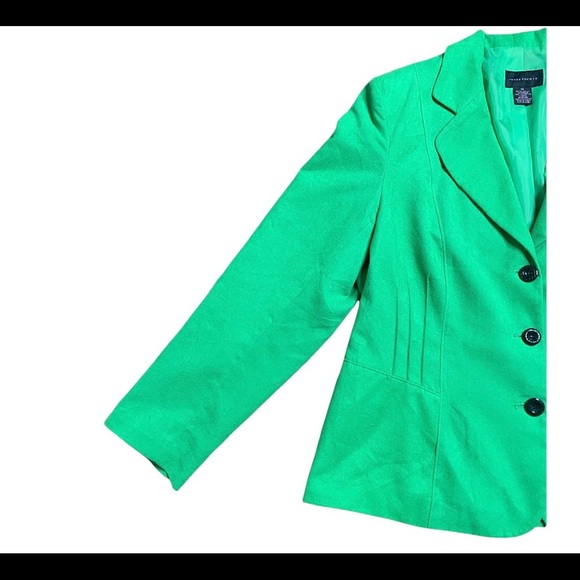 INVESTMENTS Faux Suede Button Front Blazer With Long Sleeves Apple Green Size 16 - Picture 3 of 9
